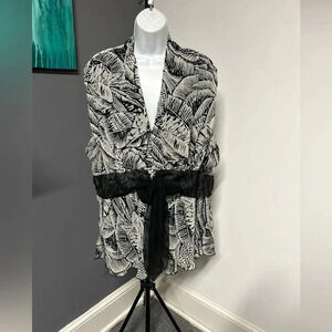 Women’s 3X Sleeveless Blouse Tie Waist Sheer Overlay Plunging V Neck‎ Flirty